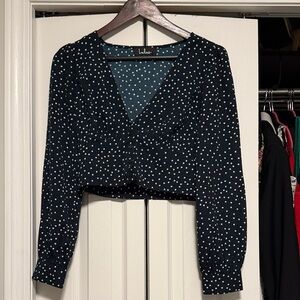 Lulu's Navy Cropped Polka Dot Blouse
